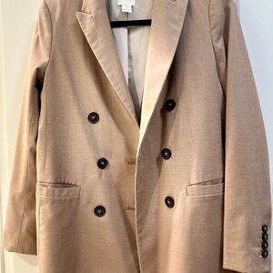 Tan Double-Breasted Blazer with Wide Lapels